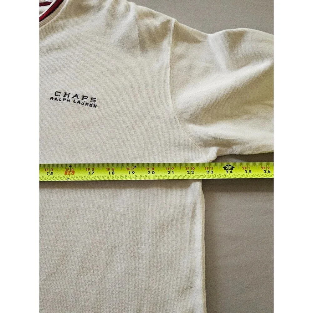Vntg 90s Chaps Ralph Lauren Mens M Waffle Knit Sweater V‑Neck Pullover Old Money